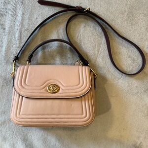 Coach Pink with Burgundy straps Leather Handbag
